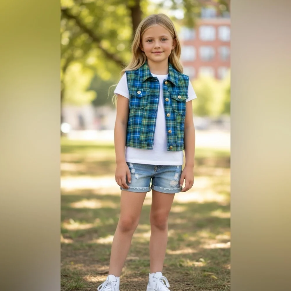 Fiorucci Blue and Green Plaid Kids Vest